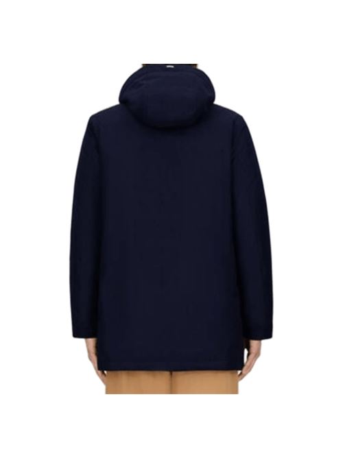 Giaccone da uomo con cappuccio in tessuto tecnico imbottito in piuma, colore blu navy HERNO | PI001155U126389200